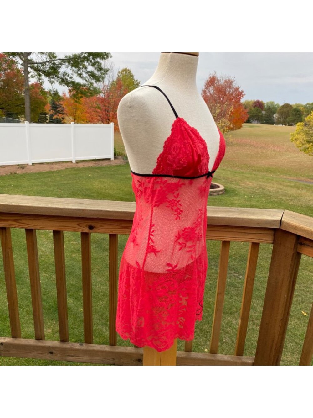 Victoria's Secret Very Sexy Red Lace Babydoll Lingerie L Strappy Romantic Floral - Picture 7 of 13